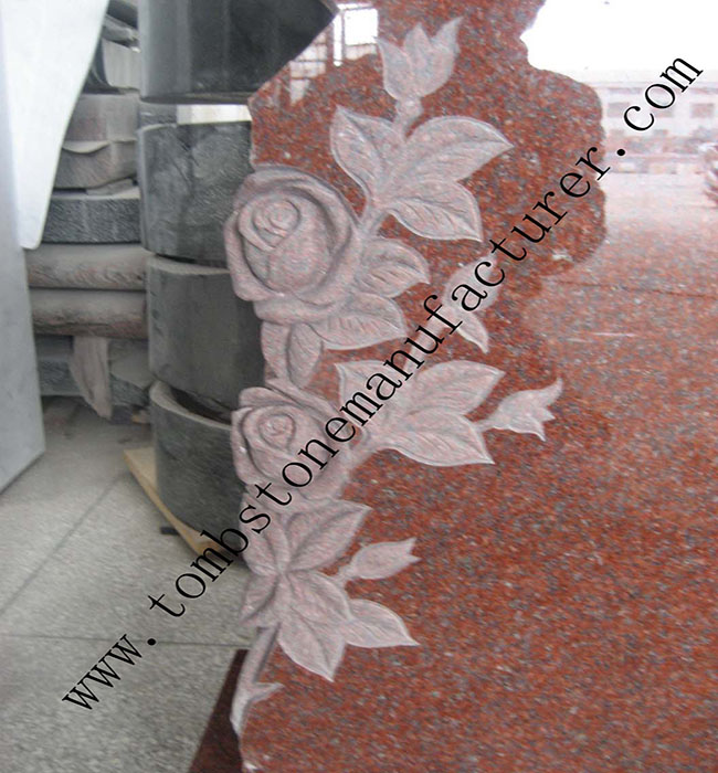 rose carving granite headstone25